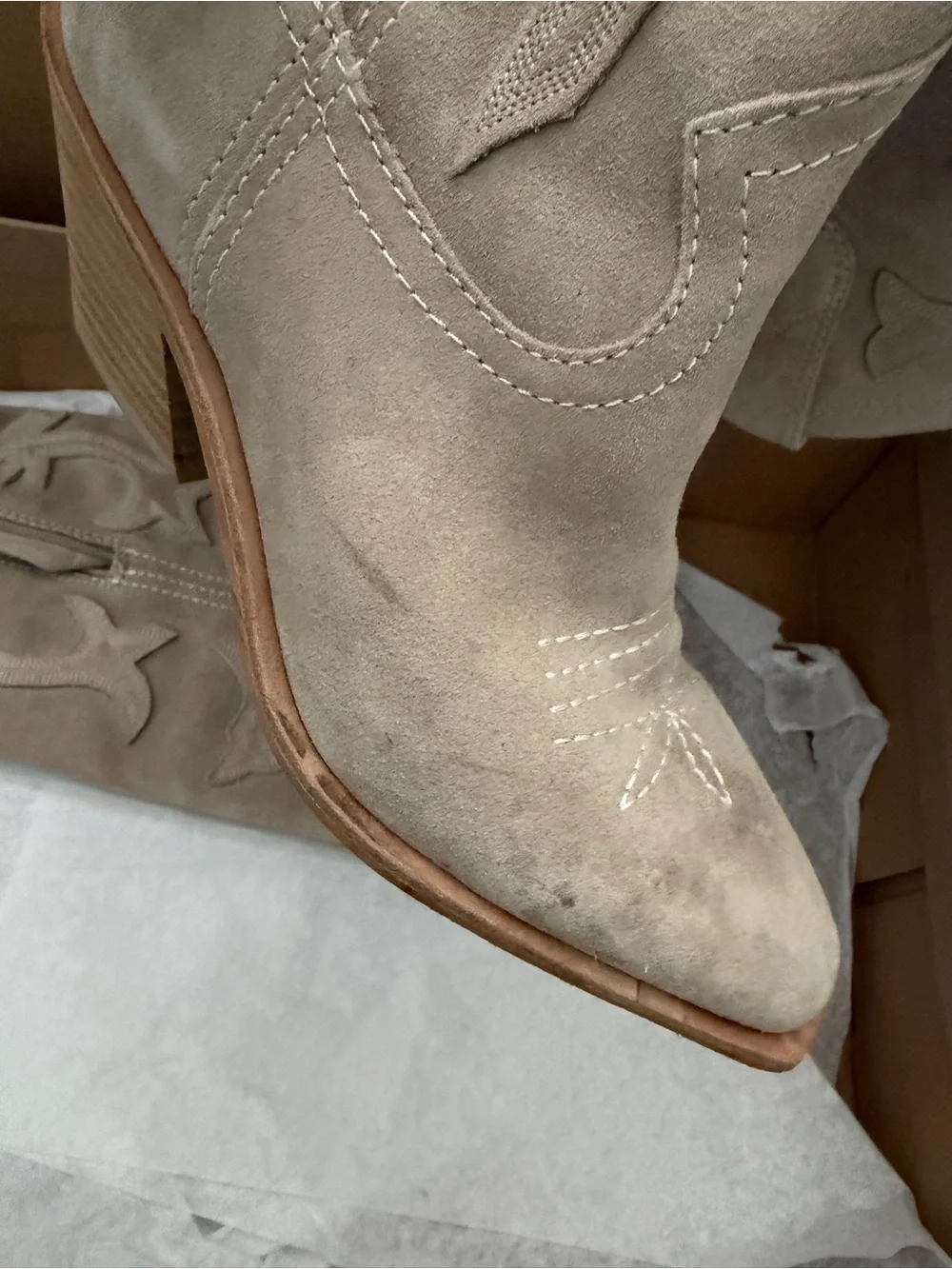 Dolce Vita Beige Suede Western Knee-High Boots
